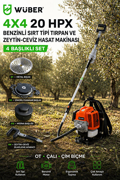 wüber 4x4 20HPX Sırt Tipi Benzinli Tırpan ve Zeytin-Ceviz Hasat Makinesi – 4 ...