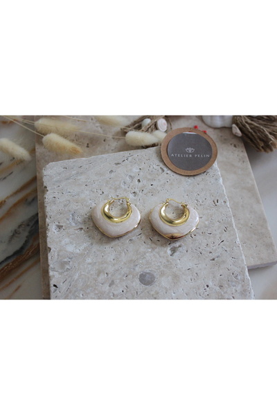Atelier Pelin Colorful Steel Hoop Earrings / Cream