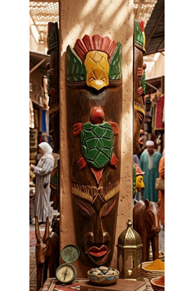 SultanofAura Etnik Ahşap Duvar Süsü - MaskEl Oyması Renkli Mask 50 cm
