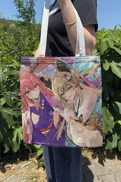 ZipZap حقيبة كيرارا جينشين إمباكت V5 مطبوعة على الوجهين من القماش، حقيبة أنمي