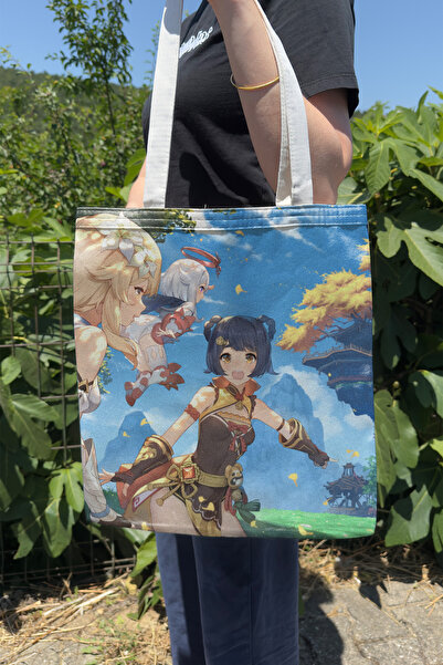 ZipZap Xiangling Genshin Impact V4 Double-Sided Canvas Print Tote Bag Anime Bag