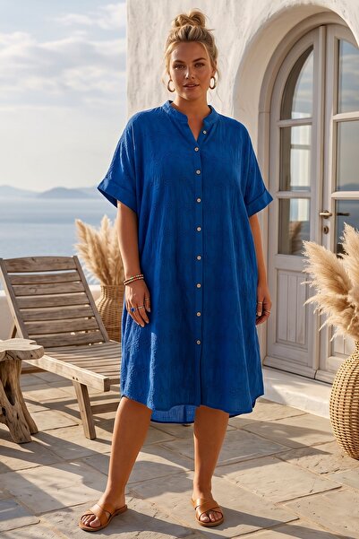 Chiccy Dark Blue Judge Collar Short Sleeve Buttoned Hidden Pocket Embroidered...