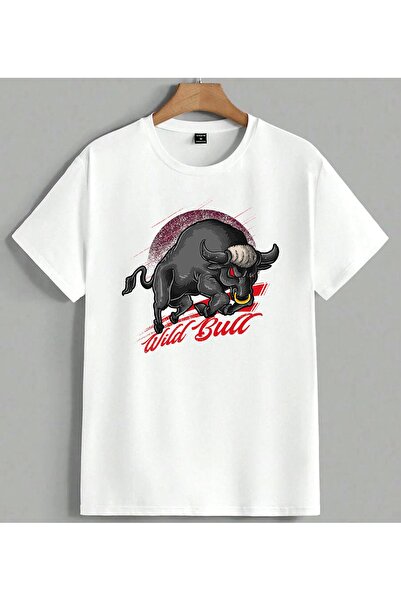 ELFERA Wild Bull Boga Design Printed Unisex Oversize T-Shirt White