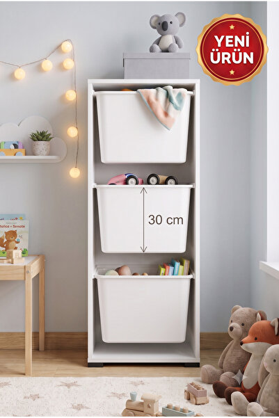 decosense 3 Adet Ultra Büyük Boy Çekmeceli 123 cm Beyaz Çocuk Odası Oyuncak D...