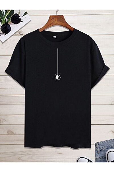 TİMİSİVA ΜΑΥΡΟ μπλουζάκι με στάμπα αράχνης, unisex, oversize, με στάμπα, κοντ...