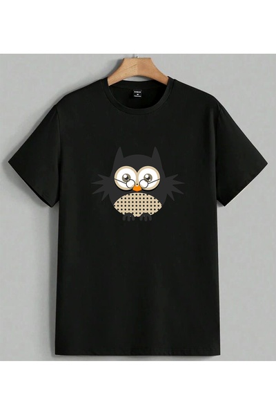 ELFERA Μπλουζάκι Unisex Oversize με στάμπα Black Owl Gozluk, Μαύρο