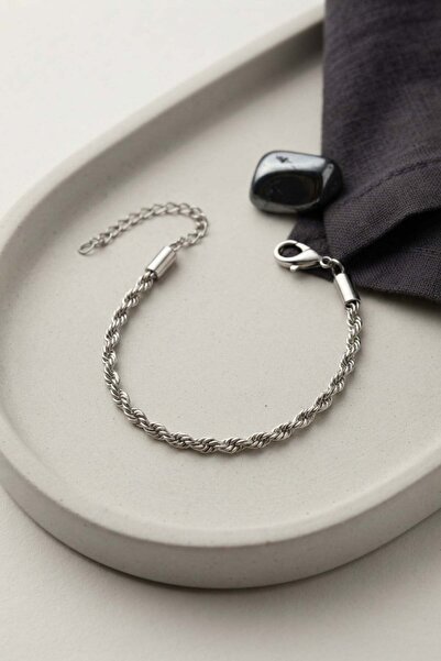 Inure Jewelry 316L Steel Silver Color Twisted Chain Model Men's Bracelet