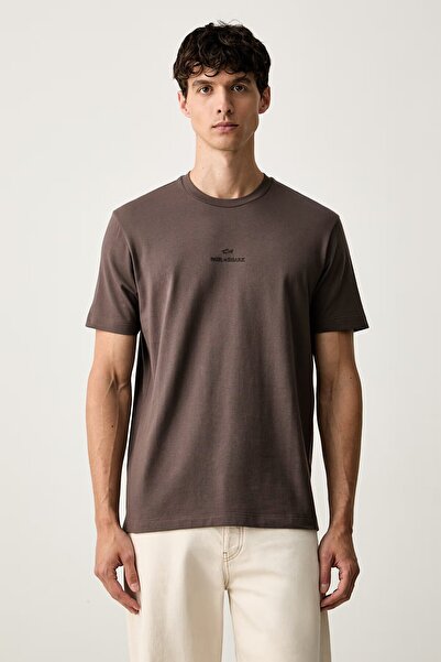 PAUL&SHARK Men's Comfortable Fit Logo Embossed Cotton Short Sleeve Brown T-Shirt