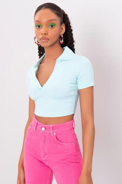 BSL V Kesim Kısa Kol Polo Yaka Crop Body