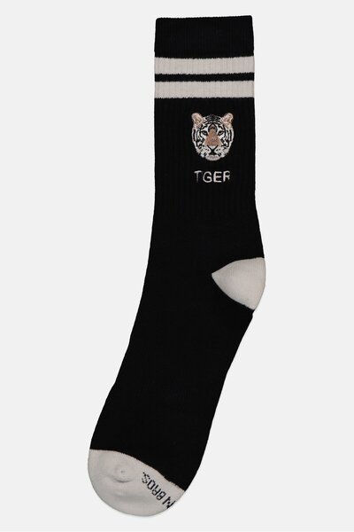 Goorin Bros Men 1 Pair Tiger Embroidered Long Socks, Black
