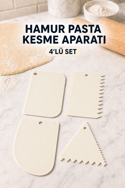 Ezupack Hamur Kesici Düzeltici, Kazıyıcı Pasta Sıvama Aparatı 4'Lü Set Beyaz ...