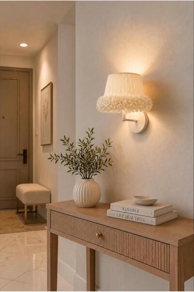 Elizim Home Lighting Tütü Masal Cream Ruffled Wired Wall Sconce – Decorative Lighting for Children's Room and Bedroom