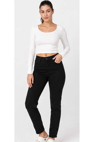 LAVİNİM Pantaloni de damă negri, cu talie înaltă, din bumbac elastic, din Lyc...