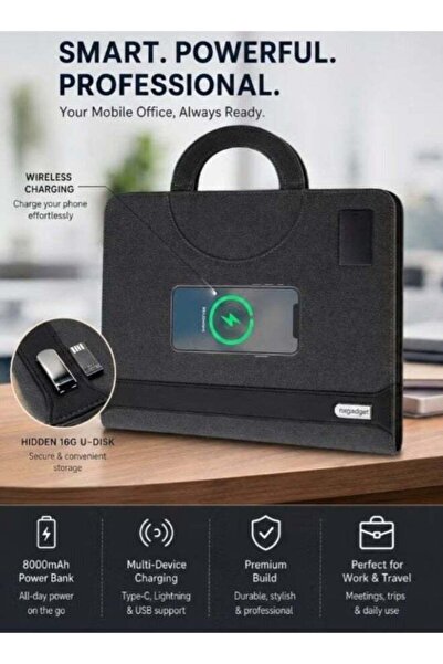 Generic Smart Business Padfolio Organizer with 8000mAh Power Bank & Wireless ...