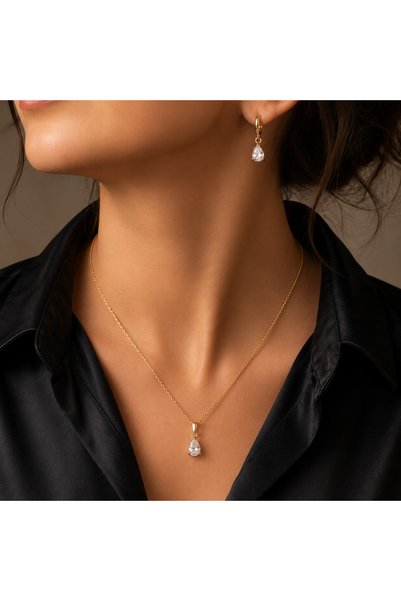 simurg jewellery Gümüş Beyaz Taşlı Kolye Küpe Seti