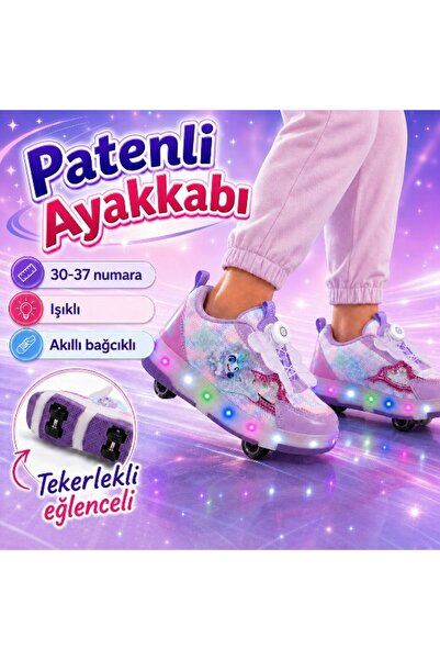 Black Flex PATENLİ IŞIKLI AKILLI BAĞCIKLI ÇOCUK SNEAKER AYAKKABI LİLA BEYAZ 3...