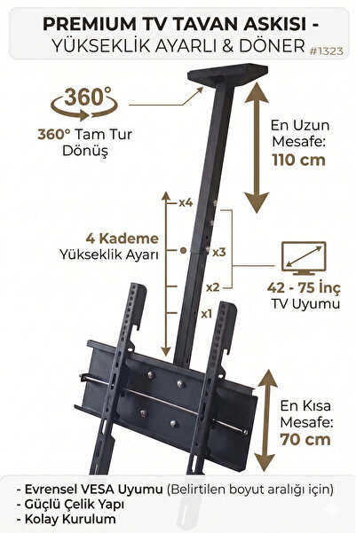 bt bayır teknoloji Tüm Lcd Led Tv Lere Uyumlu Tavan Askı Asma Aleti Aparatı 3...