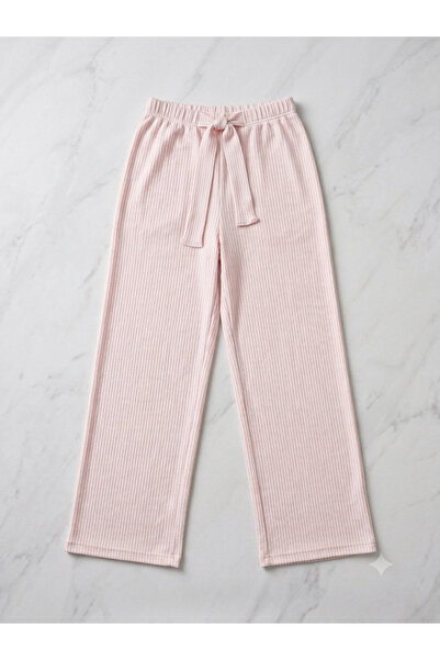 Anka Ticaret Pink Ribbed Wide-Leg Comfortable Cut Waterproof Pajama Pants