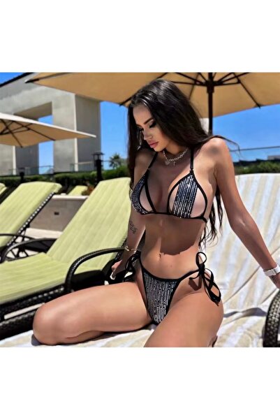 Genel Markalar Siyah pullu ipli bikini