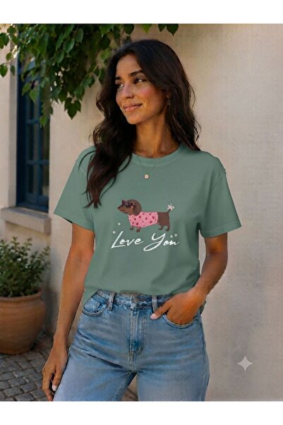 3S MODA تي شيرت نسائي أساسي مطبوع عليه Love You Digital