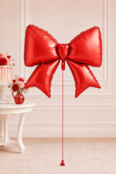 Baloncu Nene Red Bow Foil Balloon 98X75 cm Giant Size Birthday Party Decoration