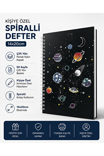 Genel Markalar Kişiye Özel Spiralli Defter 14x20 cm | Çift Yön Parlak Kalın K...