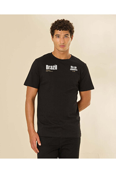 REDTAG Men Black Graphic T-Shirt