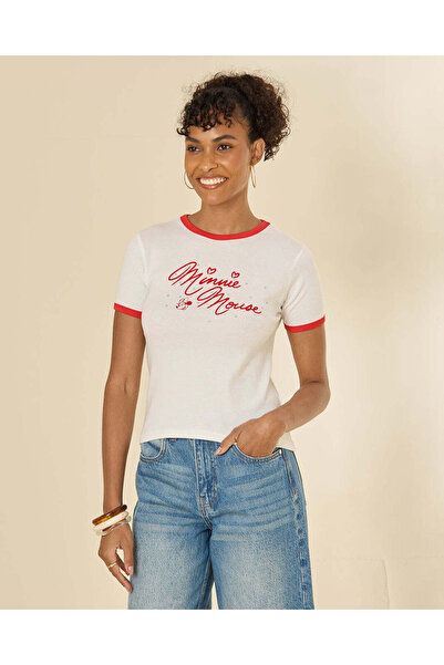 REDTAG Women White Printed Minnie Mouse T-Shirt