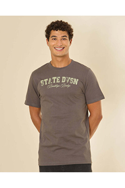 REDTAG Men Grey Graphic T-Shirt