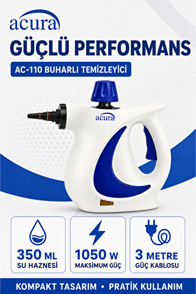 Acura AC-110 Buharlı Temizleyici – 4 Bar, 1050 W, 9 Parça Aksesuar ve Mikrofiber Bez Dahil