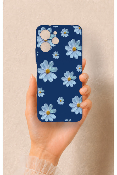 Vip Case Redmi 12 Uyumlu Mavi Papatya Desenli Silikon Kılıf