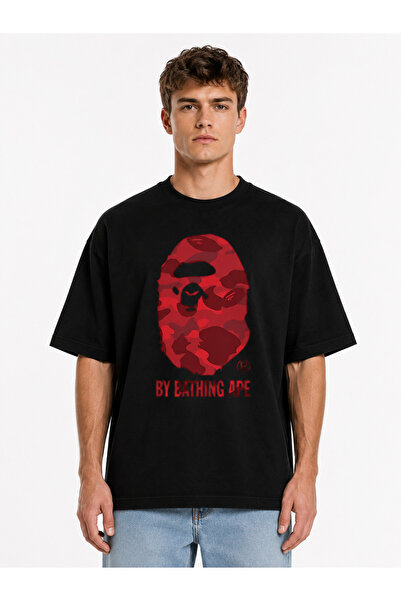 Compostela UNİSEX A BATHING APE BAPE KIRMIZI GORİL TASARIM BASKILI OVERSİZE K...