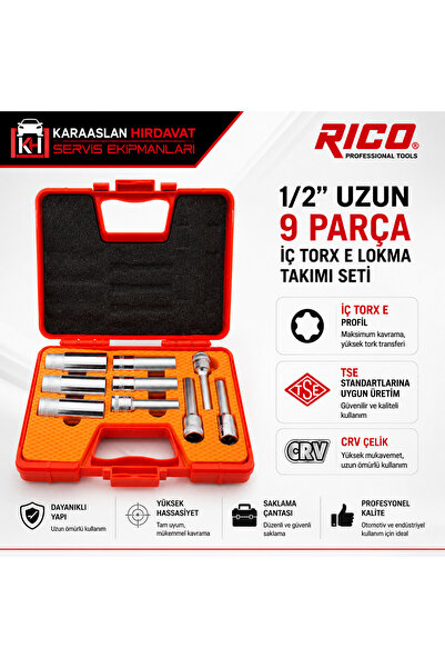 Rico 1/2 Uzun 9 Parça İç Torx E Lokma Takımı Seti