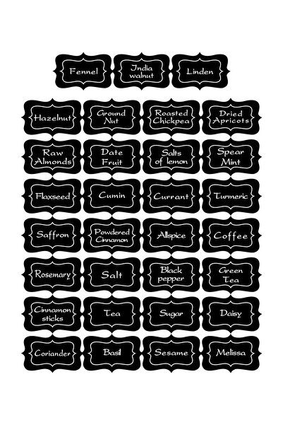 Örün Matbaa High-Quality PVC Jar Labels, 109 Stickers for Various Nuts, Spices, and Legumes
