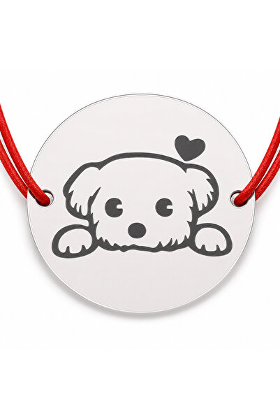 Simoshop Brățară argint 925 cu cățeluș Puppy, șnur reglabil — cadou iubitori ...
