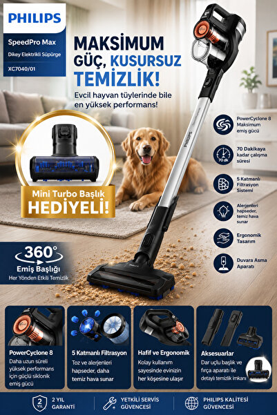 Philips Yeni 7000 Seri Max Dikey Şarjlı Süpürge, Mini Turbo Başlık Hediyeli, ...