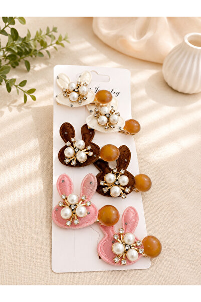 ADEN BEBEK AKSESUARLARI 6-Piece Girl's Baby Rabbit Figured Hair Clips with St...