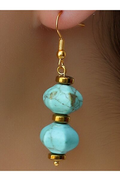 Esha Store Natural Stone Double Turquoise Hematite Natural Stone Dangle Women...