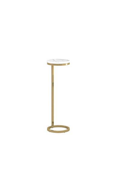 Roots Furniture 8Inch Shiny Gold Martini Round Table With Carrara Marble