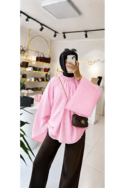 fera butik بلوزة نسائية بياقة مطاطية وأكمام واسعة، فضفاضة وعصرية، مبطنة ومناس...