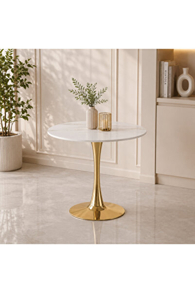 on home طاولة مقهى سيراميك دائرية 3362 بيضاء - تصميم فاخر بلمسة عصرية
