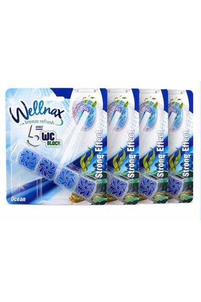 Wellnax Set de 4 blocuri WC Breeze Refresh, parfum Ocean, 5 efecte, 4 × 50 g
