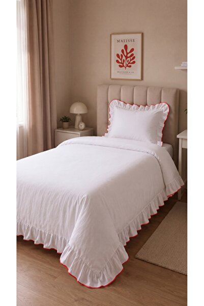 RH Rosehan 100% Cotton Overlocked Ruffled Single Duvet Cover Set with Elastic...