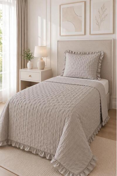 Çeyiz Diyarı Maja Double-Sided Fiber Filled Single Bedspread 180X240 cm Beige