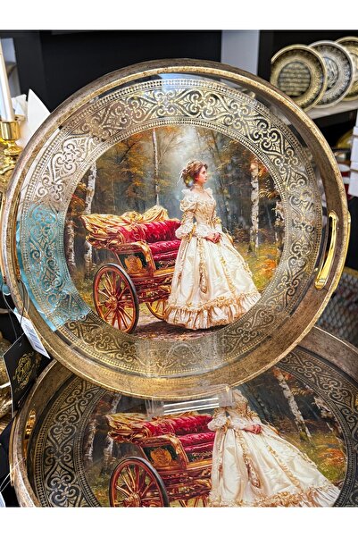 LOKMAN ZÜCCACİYE SHOWROOM 2-Piece Marquise Patterned Glass Large Size Tray Ay...