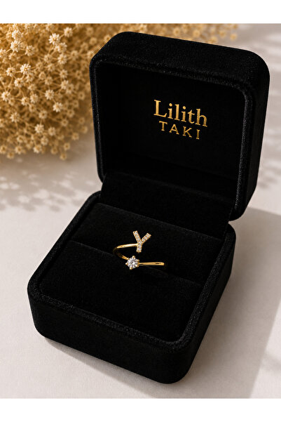 Lilith Takı خاتم ذهبي اللون قابل للتعديل مرصع بحجر الزركون على شكل حرف Y |   ...