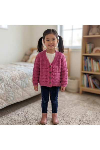 CUBBUX Girls' Soft Plush Cardigan - Buttoned Warm Children's Jacket