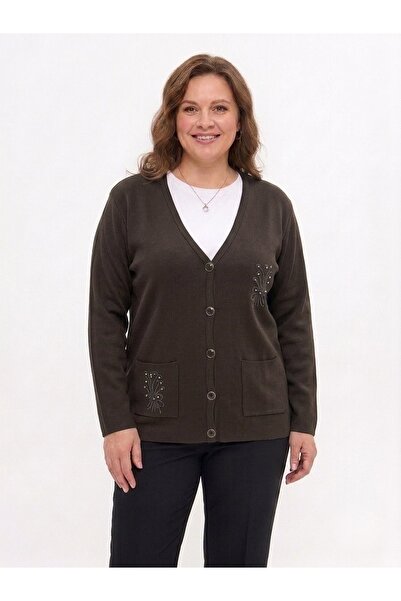 onno style women Classic Knitted Jacket with Steel Mesh Stone Accessories
