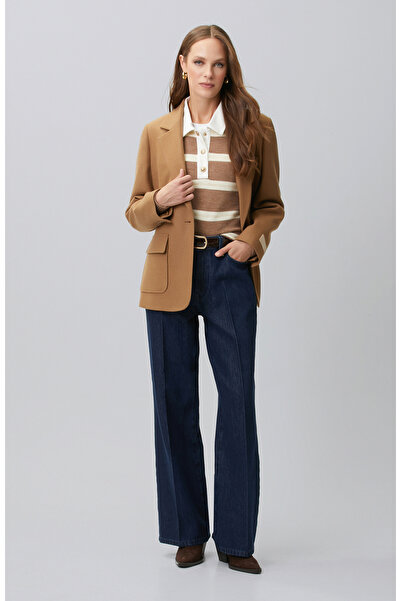 Network İndigo Mid Waist Wide Leg Ütü İzli Denim Pantolon