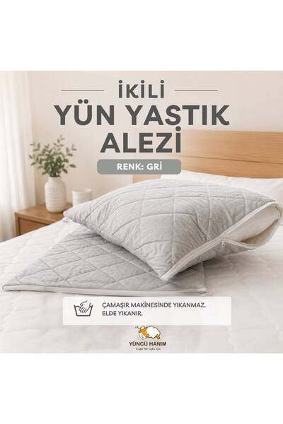 Yüncü Hanım Gray Colored Lamb Wool Filled Quilted Pillow Mattress, Natural Co...